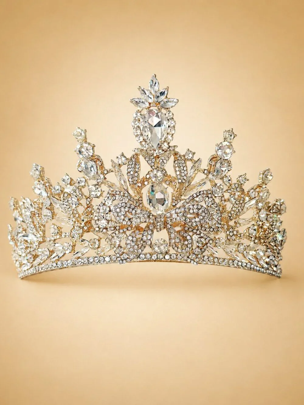Vintage Gold Crystal Tiara Crown for Bridal Wedding, Pageants and Quinceañeras